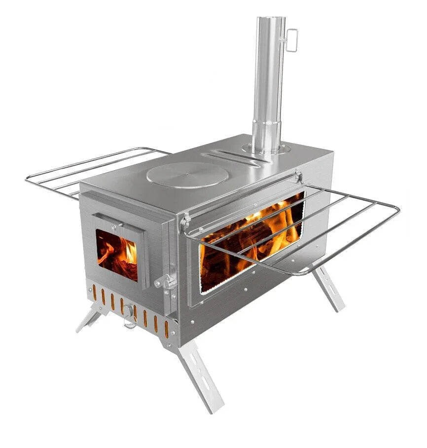 Stainless Steel Wood Burning Stove 1 Burner Camping BBQ with Chimney - Mekamart Australia