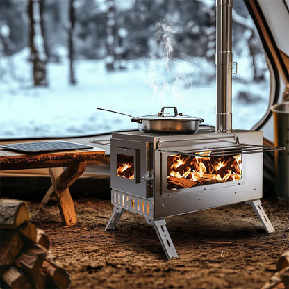 Stainless Steel Wood Burning Stove 1 Burner Camping BBQ with Chimney - Mekamart Australia