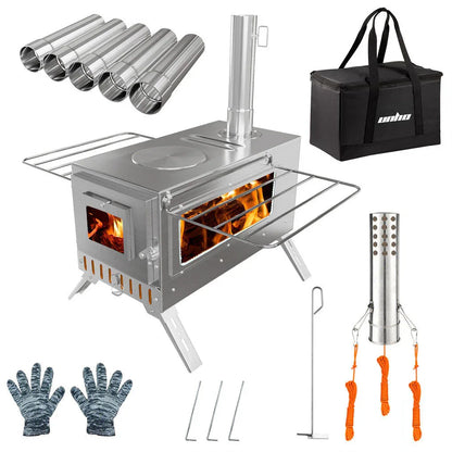Stainless Steel Wood Burner Stove for Camping w/ Chimney & Bag - Mekamart Australia