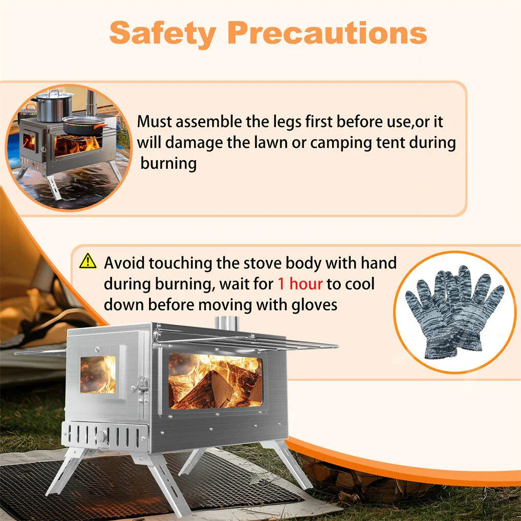 Stainless Steel Wood Burner Stove for Camping w/ Chimney & Bag - Mekamart Australia