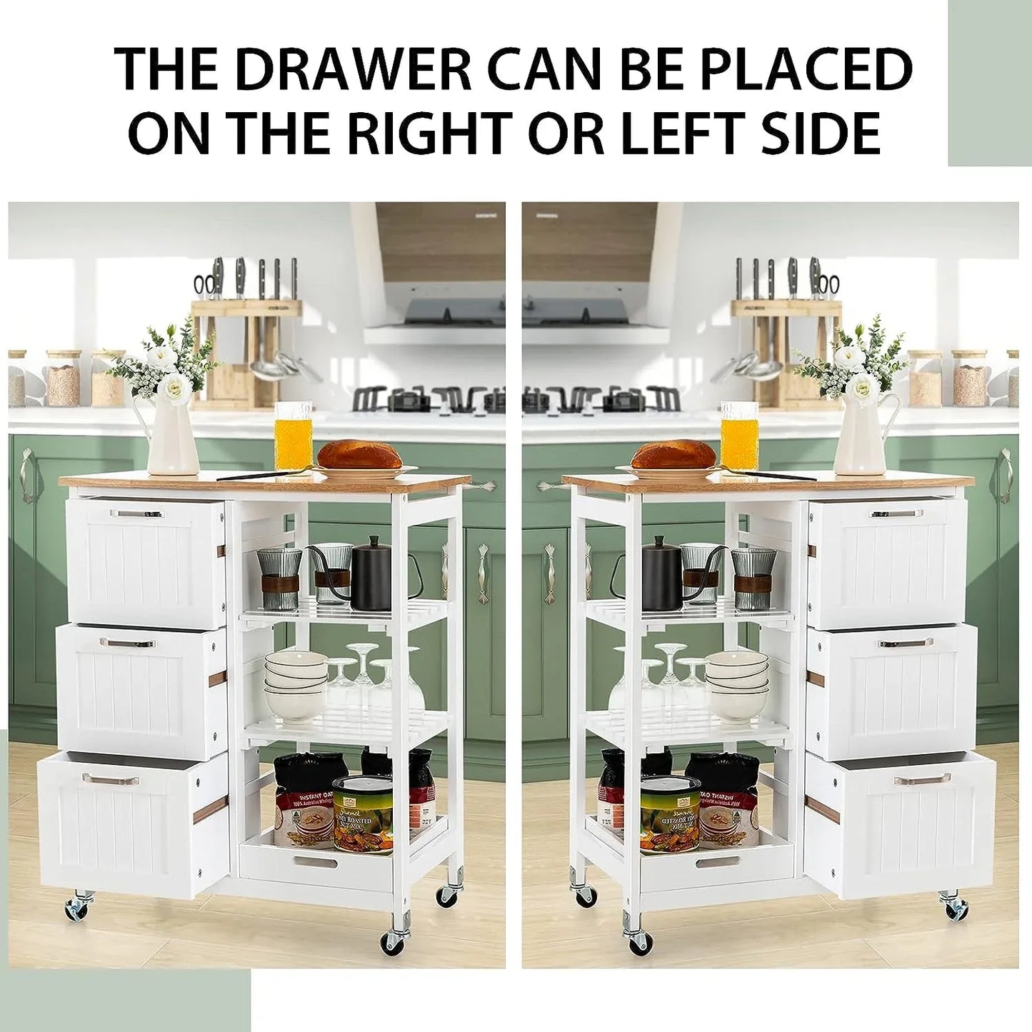 Kitchen Island on Wheels with Storage - Mekamart Australia