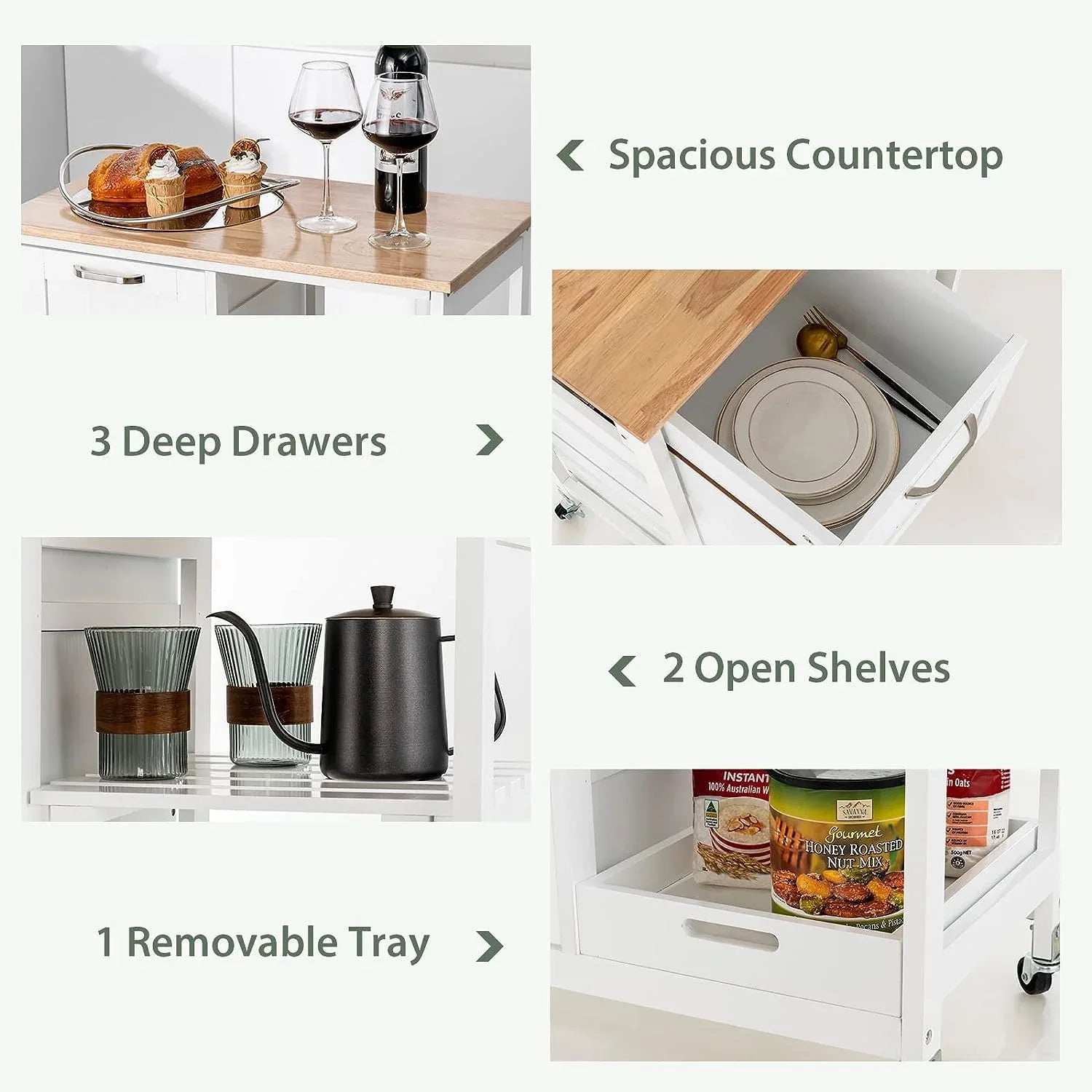 Kitchen Island on Wheels with Storage - Mekamart Australia