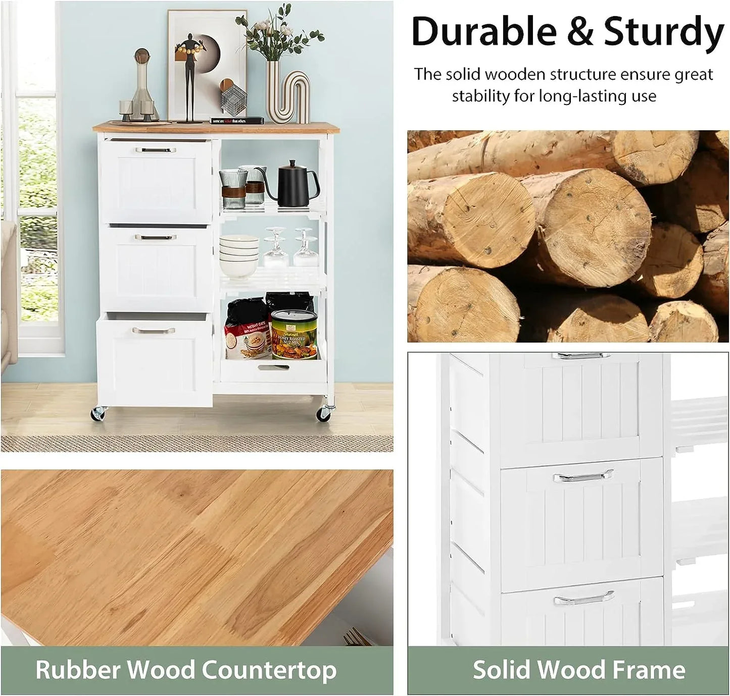 Kitchen Island on Wheels with Storage - Mekamart Australia