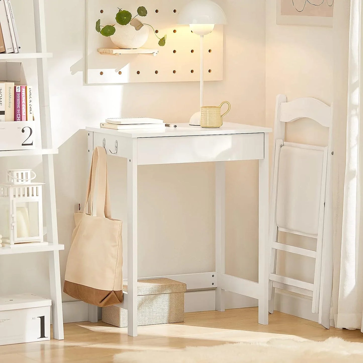 Small White Desk with Drawer Hooks - Mekamart Australia