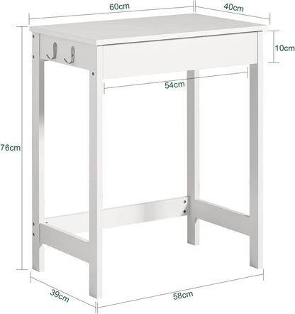 Small White Desk with Drawer Hooks - Mekamart Australia