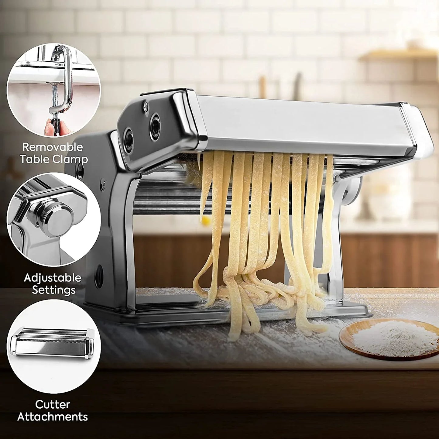 Pasta Maker Manual Steel Machine with 8 Adjustable Thickness Settings - Mekamart Australia