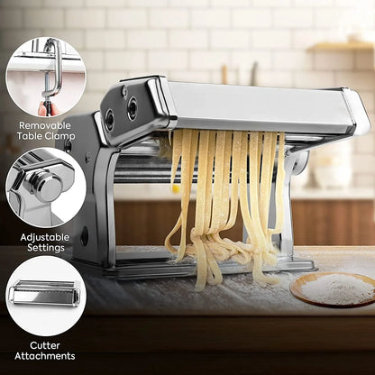 Pasta Maker Manual Steel Machine with 8 Adjustable Thickness Settings - Mekamart Australia