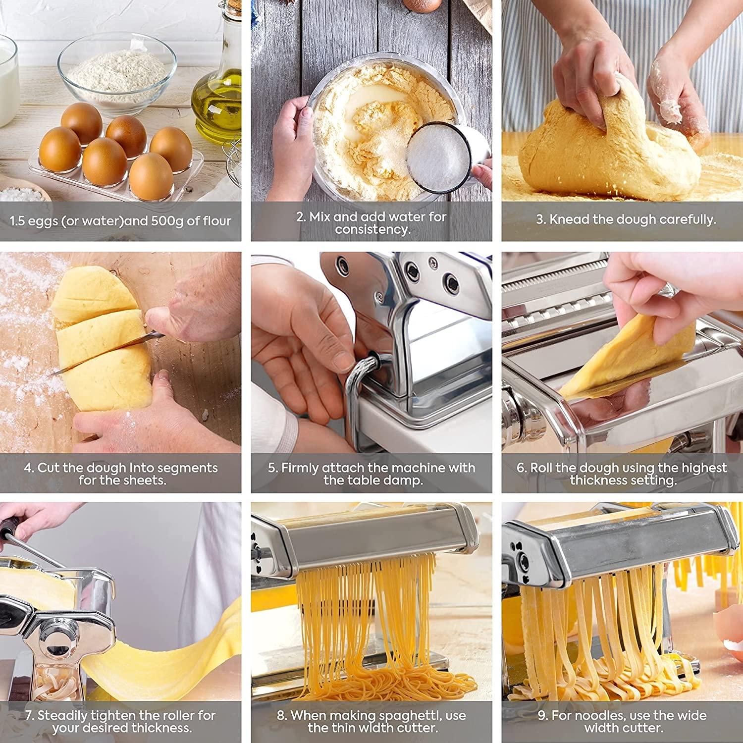Pasta Maker Manual Steel Machine with 8 Adjustable Thickness Settings - Mekamart Australia