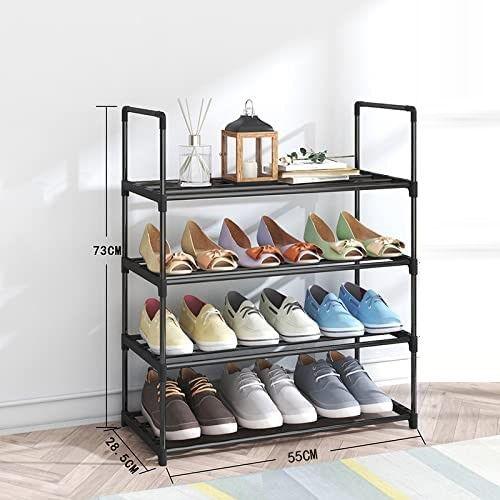 4-Tier Stainless Steel Shoe Rack Storage Organizer to Hold up to 15 Pairs of Shoes (55cm, Black) - Mekamart Australia