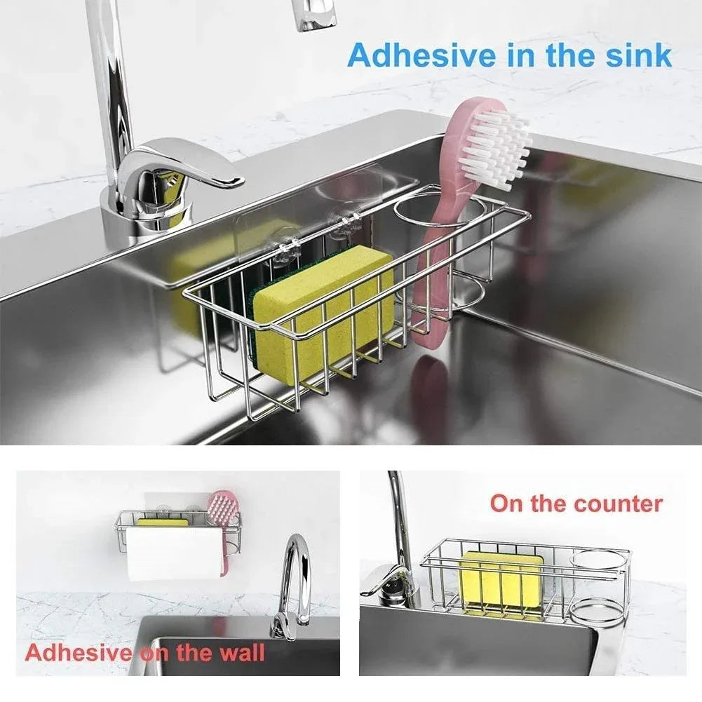 3-in-1 Adhesive Stainless Steel Sink Caddy Organizer Storage for Kitchen Rustproof - Mekamart Australia