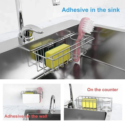 3-in-1 Adhesive Stainless Steel Sink Caddy Organizer Storage for Kitchen Rustproof - Mekamart Australia