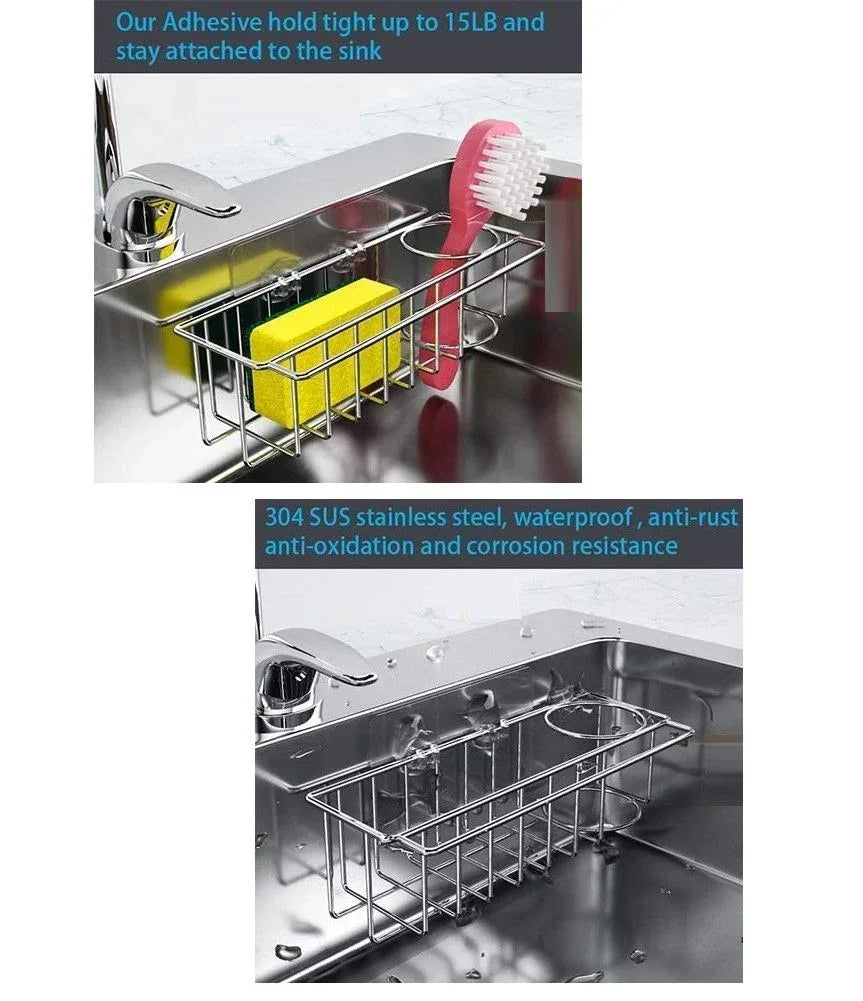 3-in-1 Adhesive Stainless Steel Sink Caddy Organizer Storage for Kitchen Rustproof - Mekamart Australia