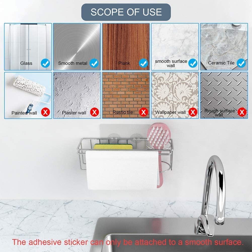 3-in-1 Adhesive Stainless Steel Sink Caddy Organizer Storage for Kitchen Rustproof - Mekamart Australia