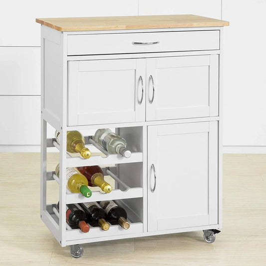 Kitchen Trolley with Wine Racks, Portable Workbench and Serving Cart for Bar or Dining - Mekamart Australia