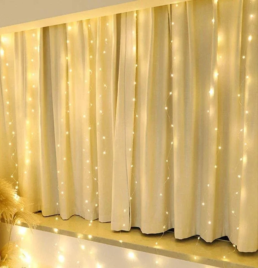 300 LEDs Window Curtain Fairy Lights 8 Modes and Remote Control for Bedroom (Warm White, 300 x 300cm) - Mekamart Australia