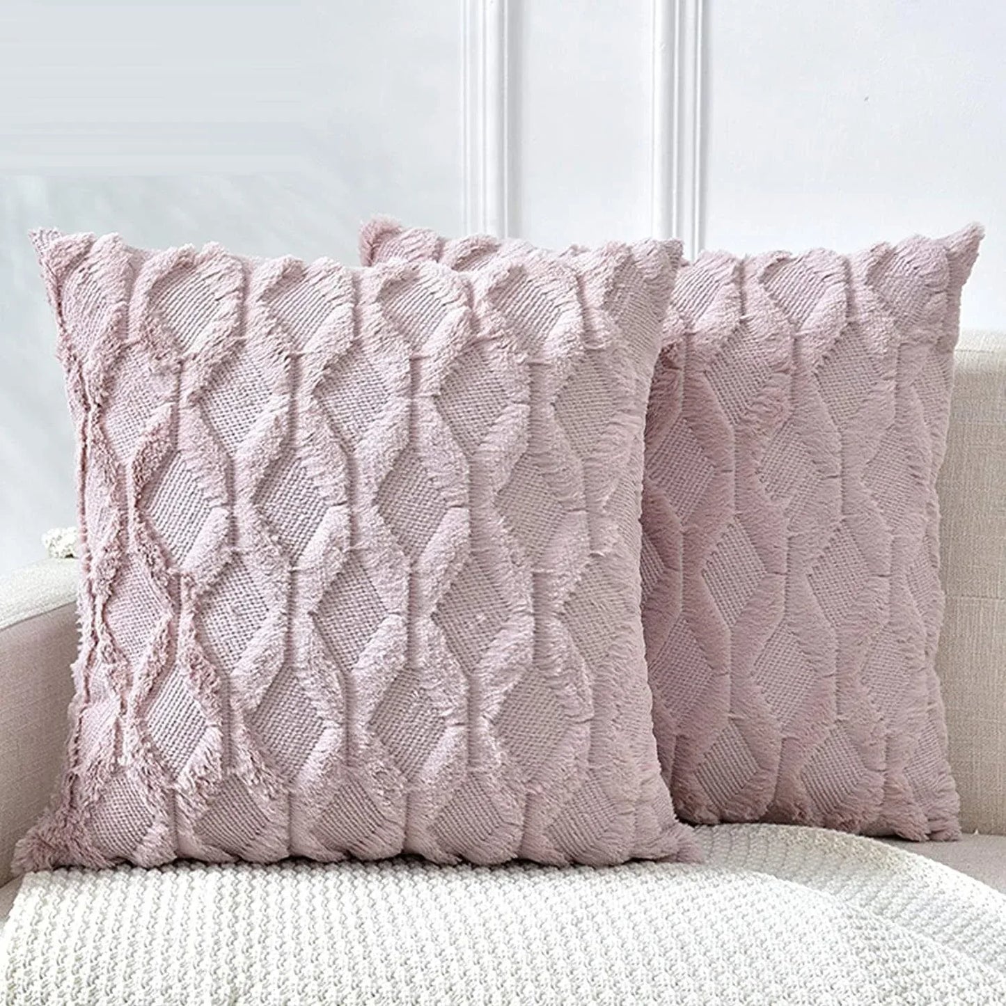 2 Pack Decorative Boho Throw Pillow Covers 45 x 45 cm (Pink) - Mekamart Australia