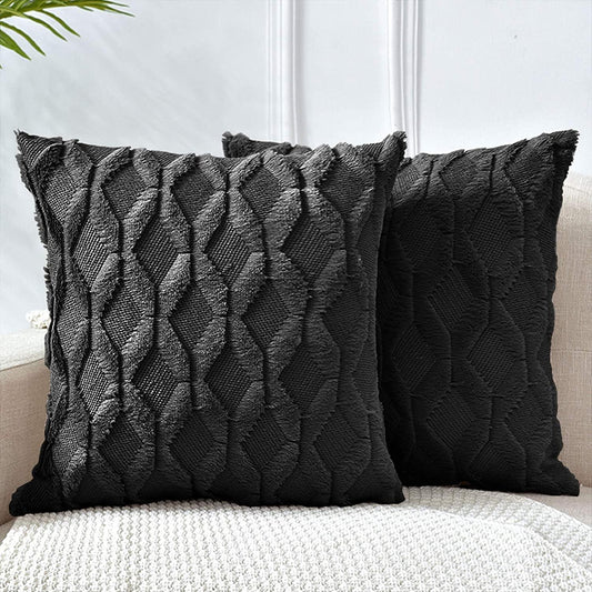 2 Pack Decorative Boho Throw Pillow Covers 45 x 45 cm (Black) - Mekamart Australia