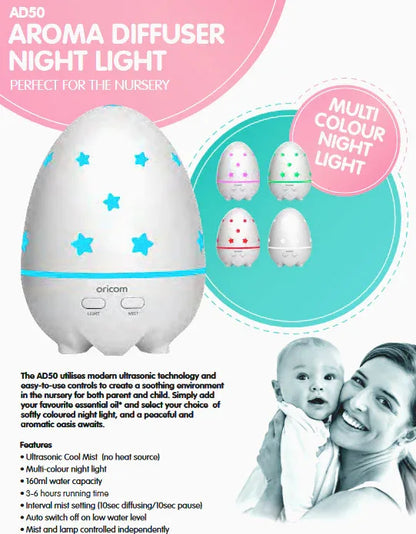 Oricom Aroma Diffuser Humidifier & Night Light Baby Kids Room AD50 - Mekamart Australia