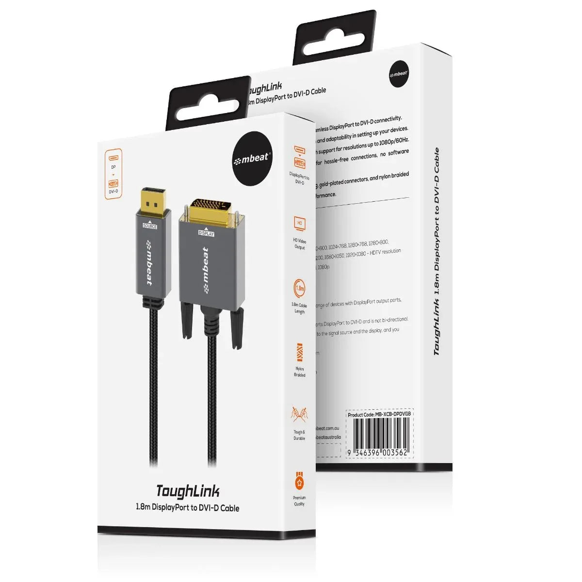 mbeat Tough Link 1.8m DisplayPort to DVI-D Cable - Mekamart Australia