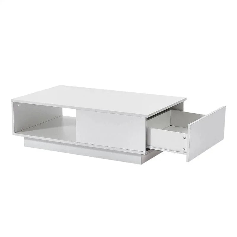 LED High Gloss Top White Coffee Table With Single Drawer - Mekamart Australia
