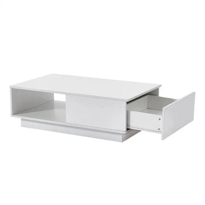 LED High Gloss Top White Coffee Table With Single Drawer - Mekamart Australia