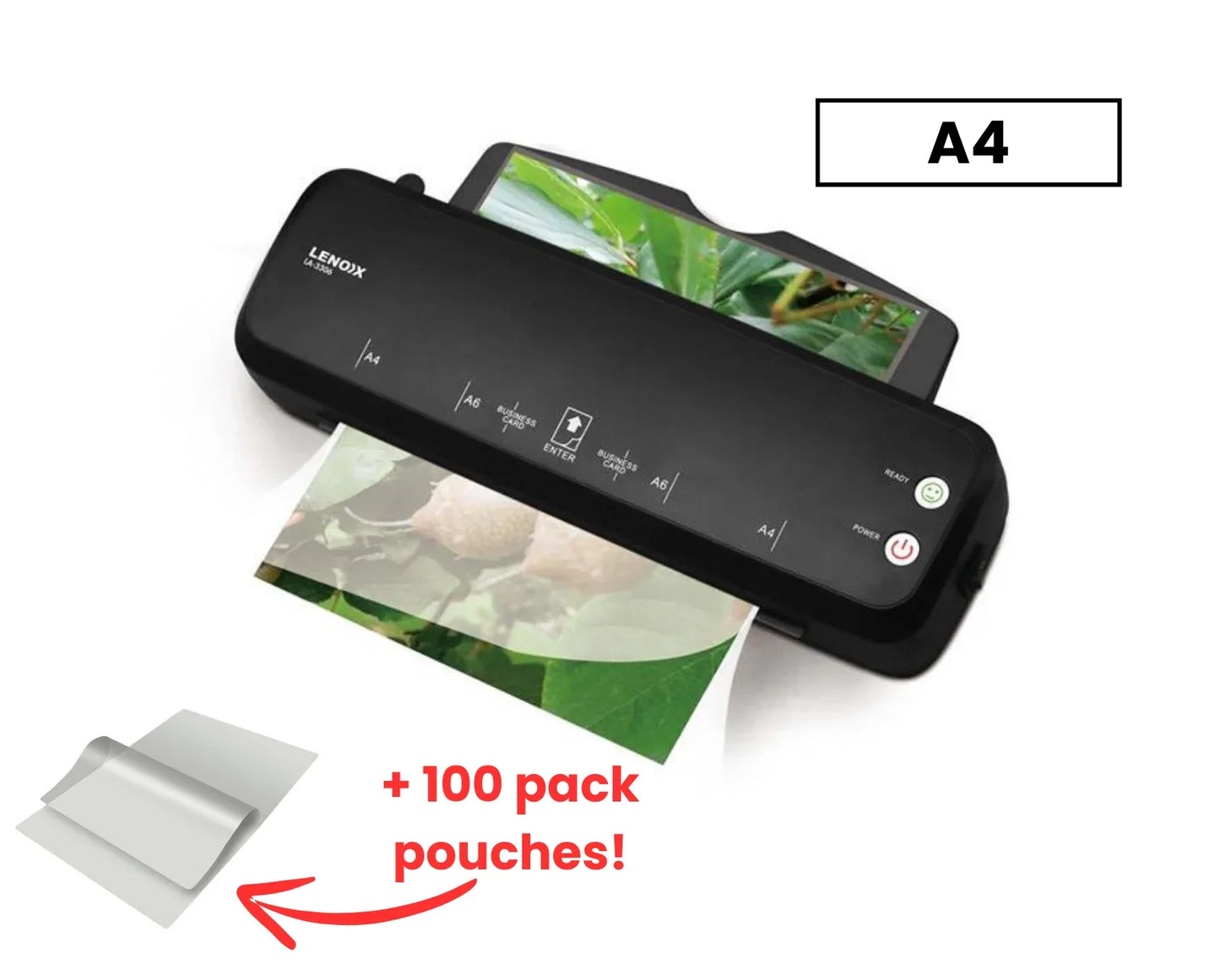 Hot Paper Laminator 300W for 80-100 Microns with 100 A4 Laminating Pouches - Mekamart Australia