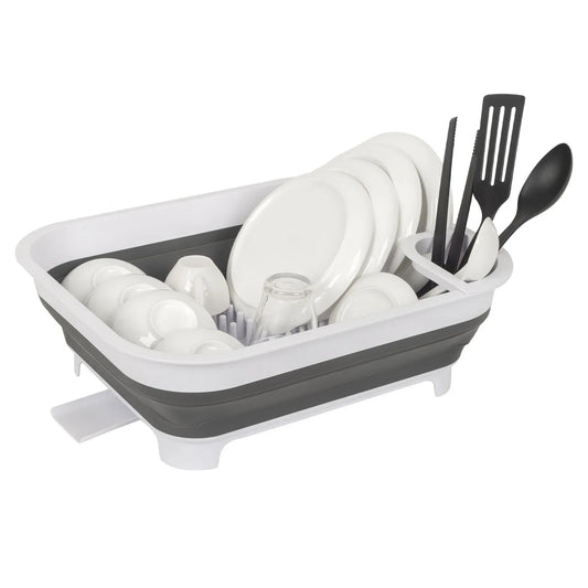 Collapsible Dish Rack with Utensil Section Space-Saving Drying Rack for Compact Kitchens & Camping - Mekamart Australia