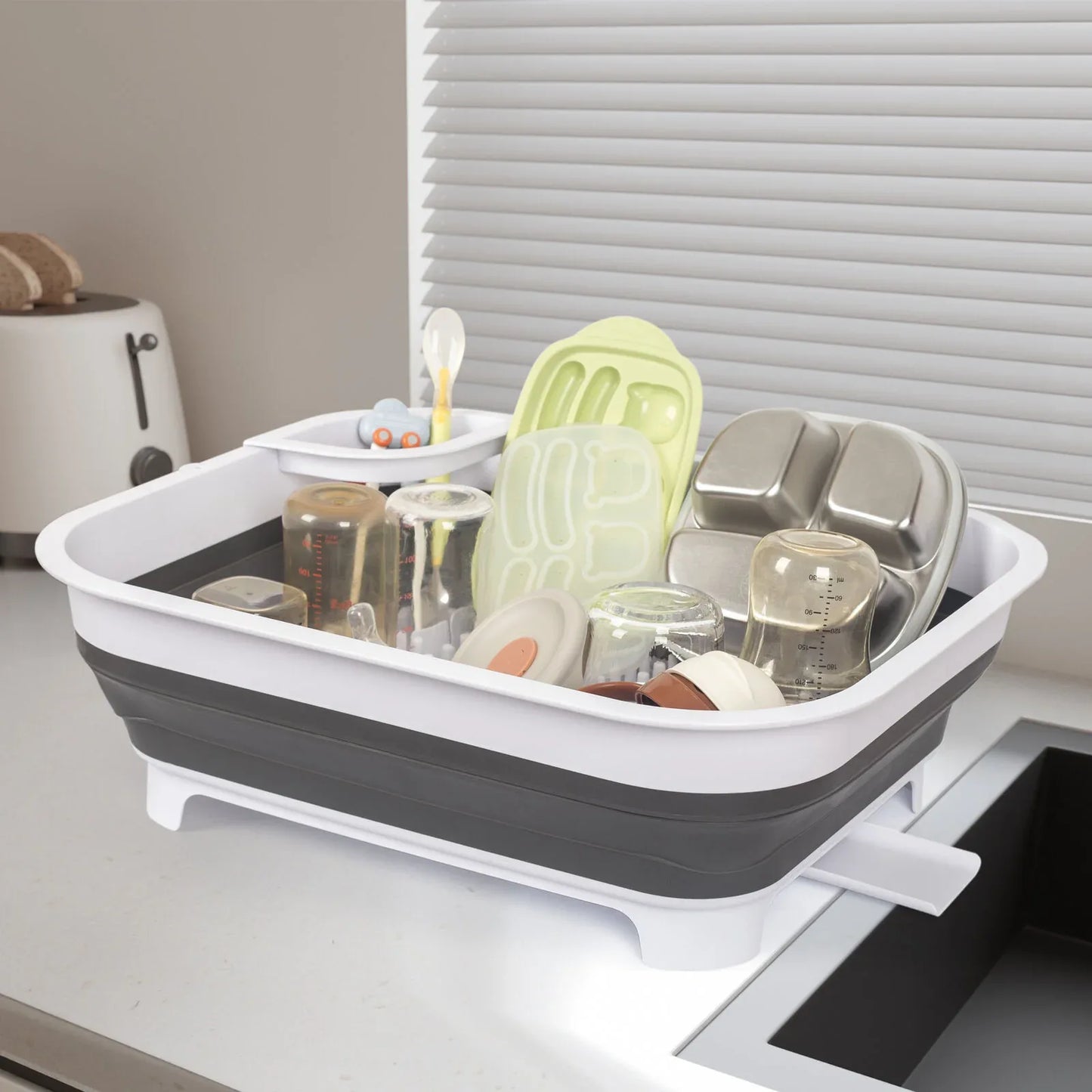 Collapsible Dish Rack with Utensil Section Space-Saving Drying Rack for Compact Kitchens & Camping - Mekamart Australia