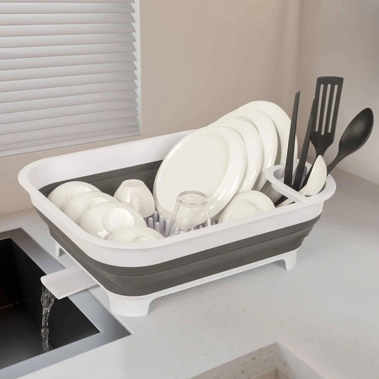 Collapsible Dish Rack with Utensil Section Space-Saving Drying Rack for Compact Kitchens & Camping - Mekamart Australia