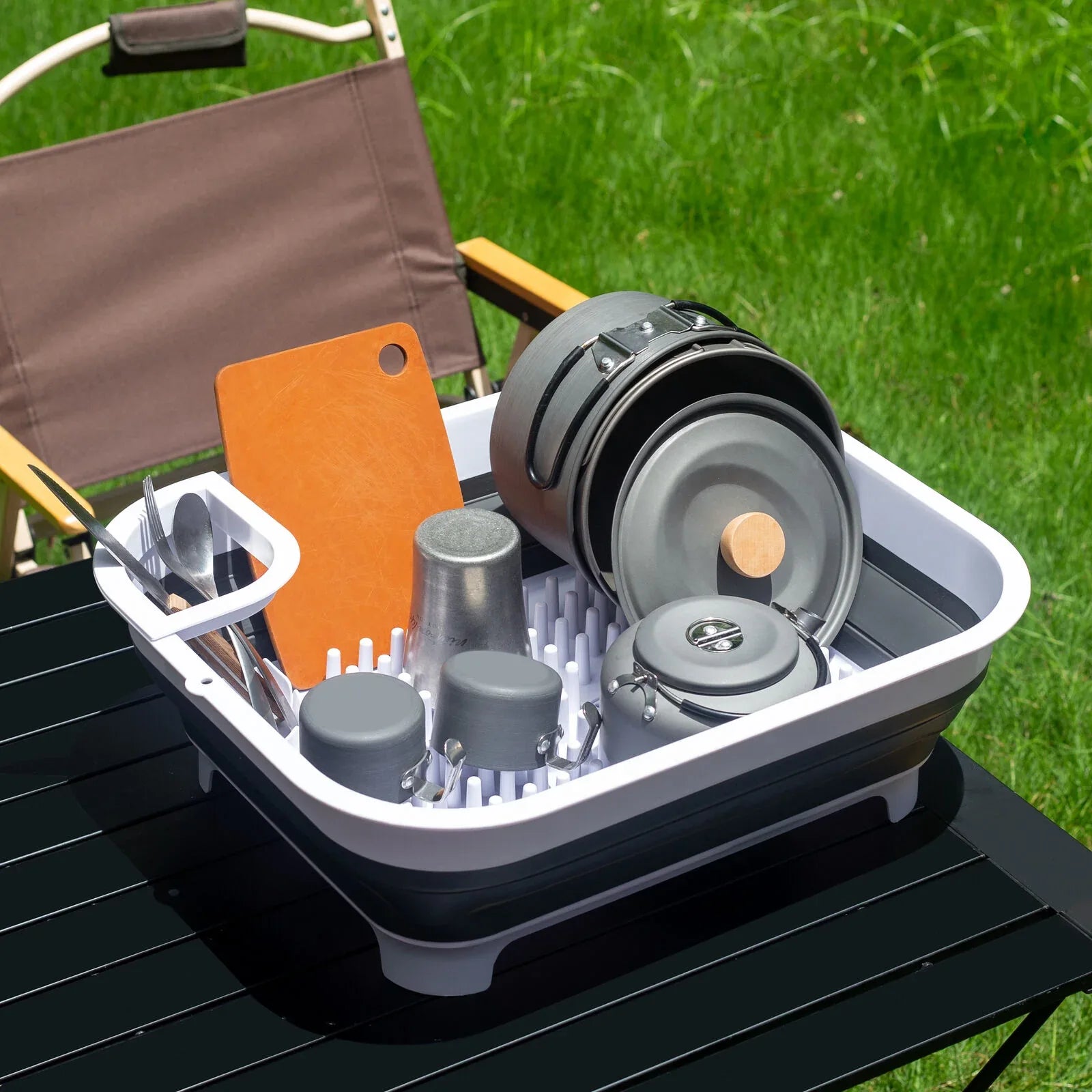 Collapsible Dish Rack with Utensil Section Space-Saving Drying Rack for Compact Kitchens & Camping - Mekamart Australia