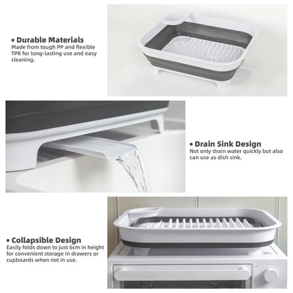 Collapsible Dish Rack with Utensil Section Space-Saving Drying Rack for Compact Kitchens & Camping - Mekamart Australia