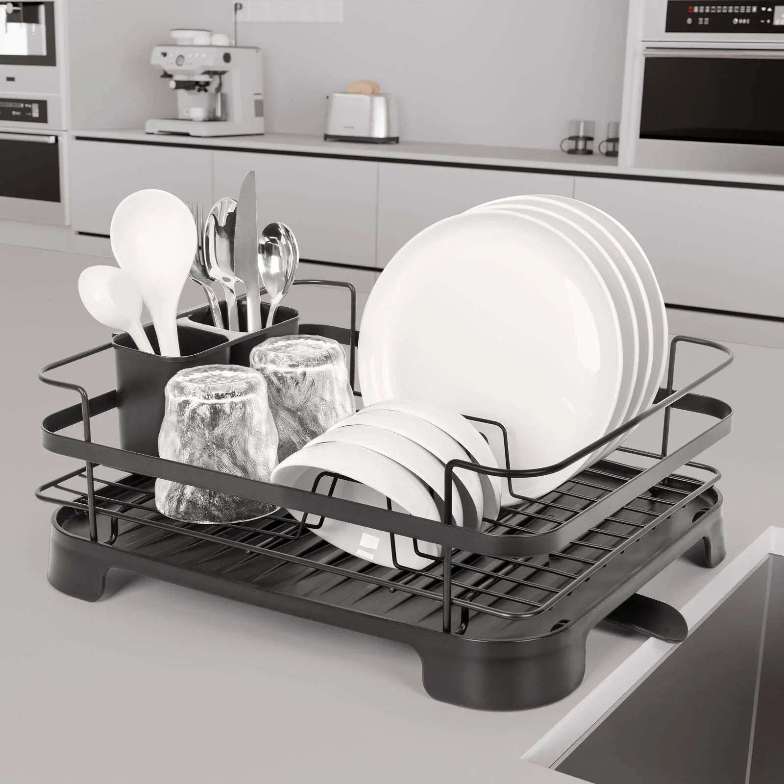 Steel Frame Dish Drying Rack Durable Steel Frame, Removable Utensil Holder, Compact Size for Small Kitchens & Apartments - Mekamart Australia