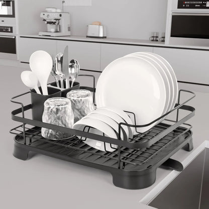 Steel Frame Dish Drying Rack Durable Steel Frame, Removable Utensil Holder, Compact Size for Small Kitchens & Apartments - Mekamart Australia