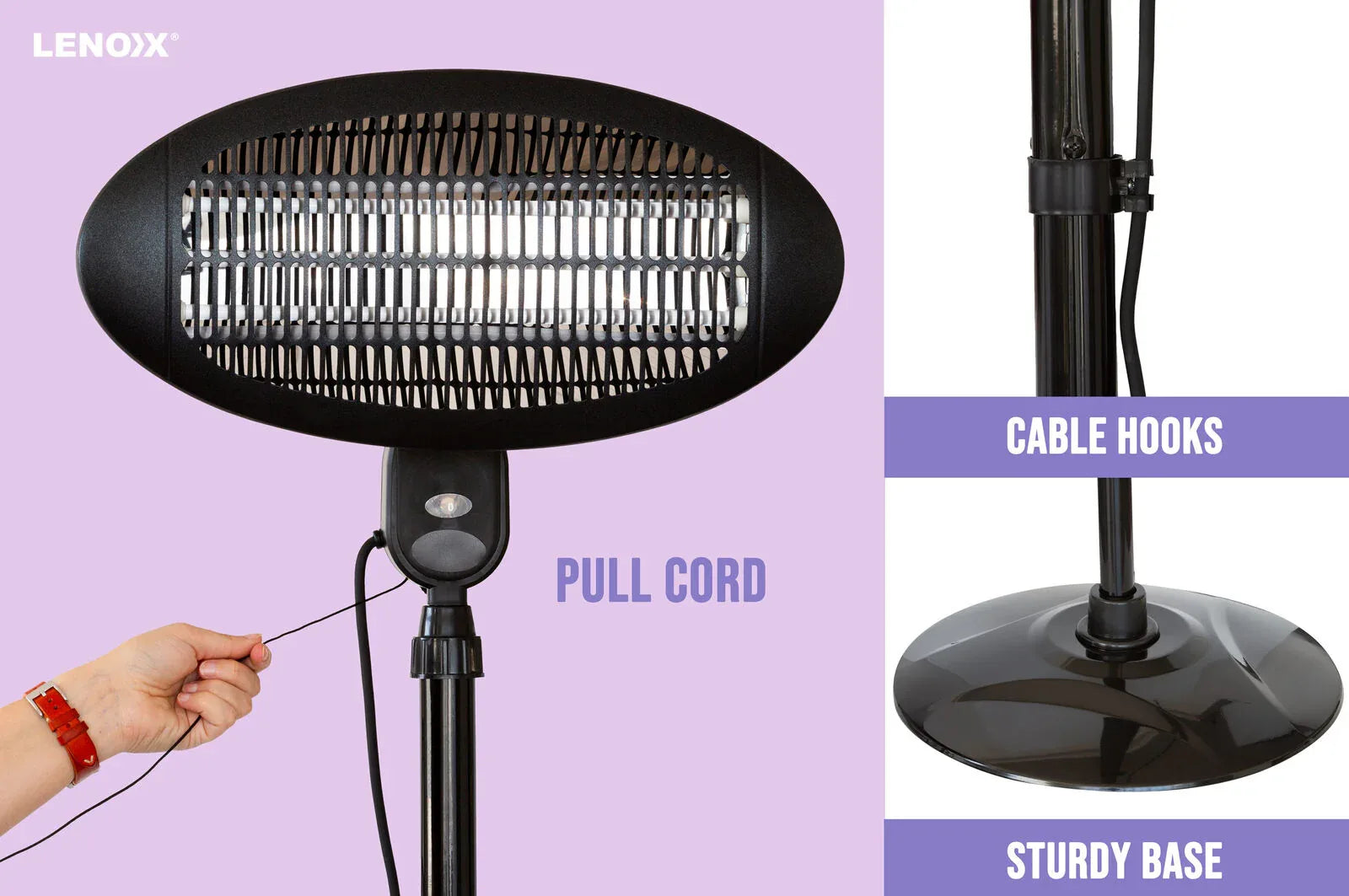 2000W 2.1m Free Standing Adjustable Portable Outdoor Electric Patio Heater Black - Mekamart Australia
