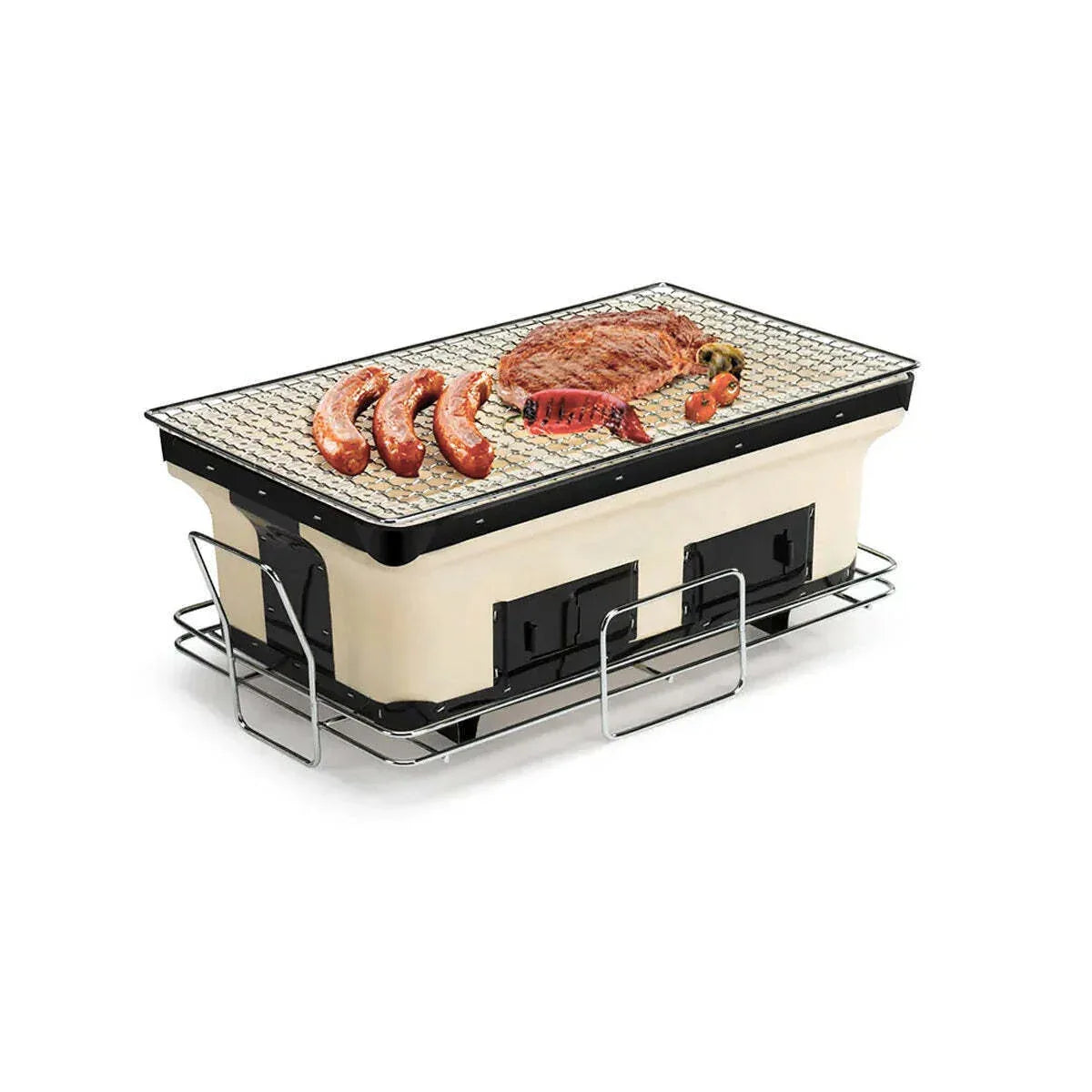 Portable Hibachi Tabletop Grill Dual Charcoal BBQ Chambers - Mekamart Australia