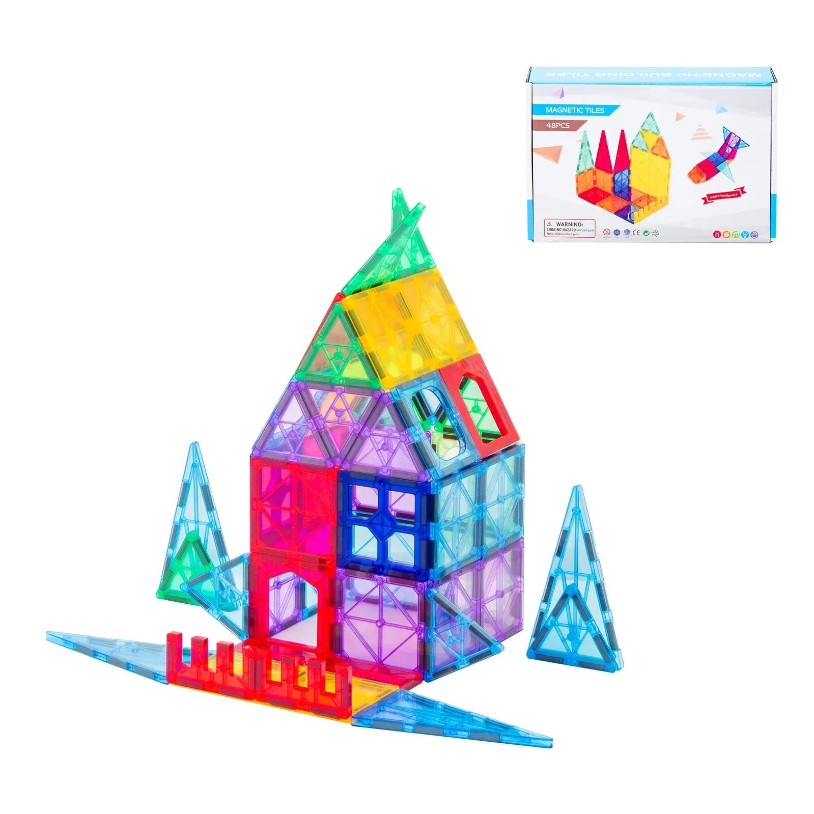 48 Pcs non-toxic STEM Educational, Durable Magnetic Tiles/Puzzle with Storage Bag - Mekamart Australia