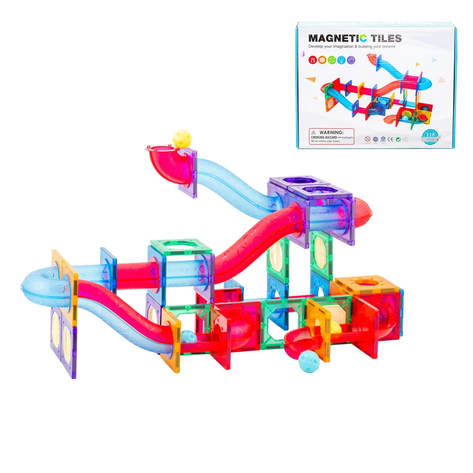 118 Pcs non-toxic STEM Educational, Durable Magnetic Tiles/Puzzle with Storage Bag - Mekamart Australia