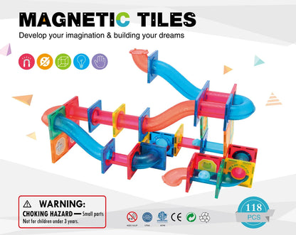 118 Pcs non-toxic STEM Educational, Durable Magnetic Tiles/Puzzle with Storage Bag - Mekamart Australia