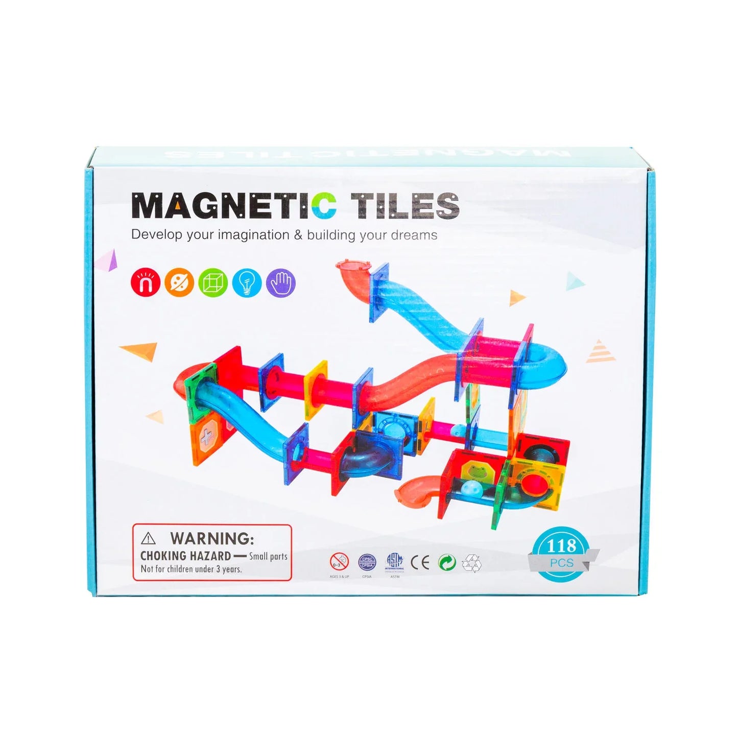 118 Pcs non-toxic STEM Educational, Durable Magnetic Tiles/Puzzle with Storage Bag - Mekamart Australia
