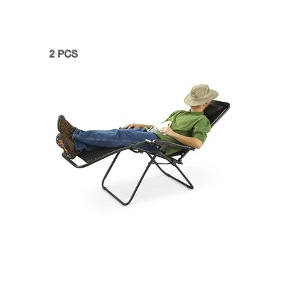 2 Pcs Zero Gravity Folding Reclining Chair (Black) - Mekamart Australia