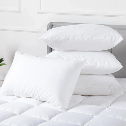 100 Percent Cotton Pillow Cover with 800g Poly Fill, Hypoallergenic, Antibacterial, and Cooling Technology 4 PK - Mekamart Australia