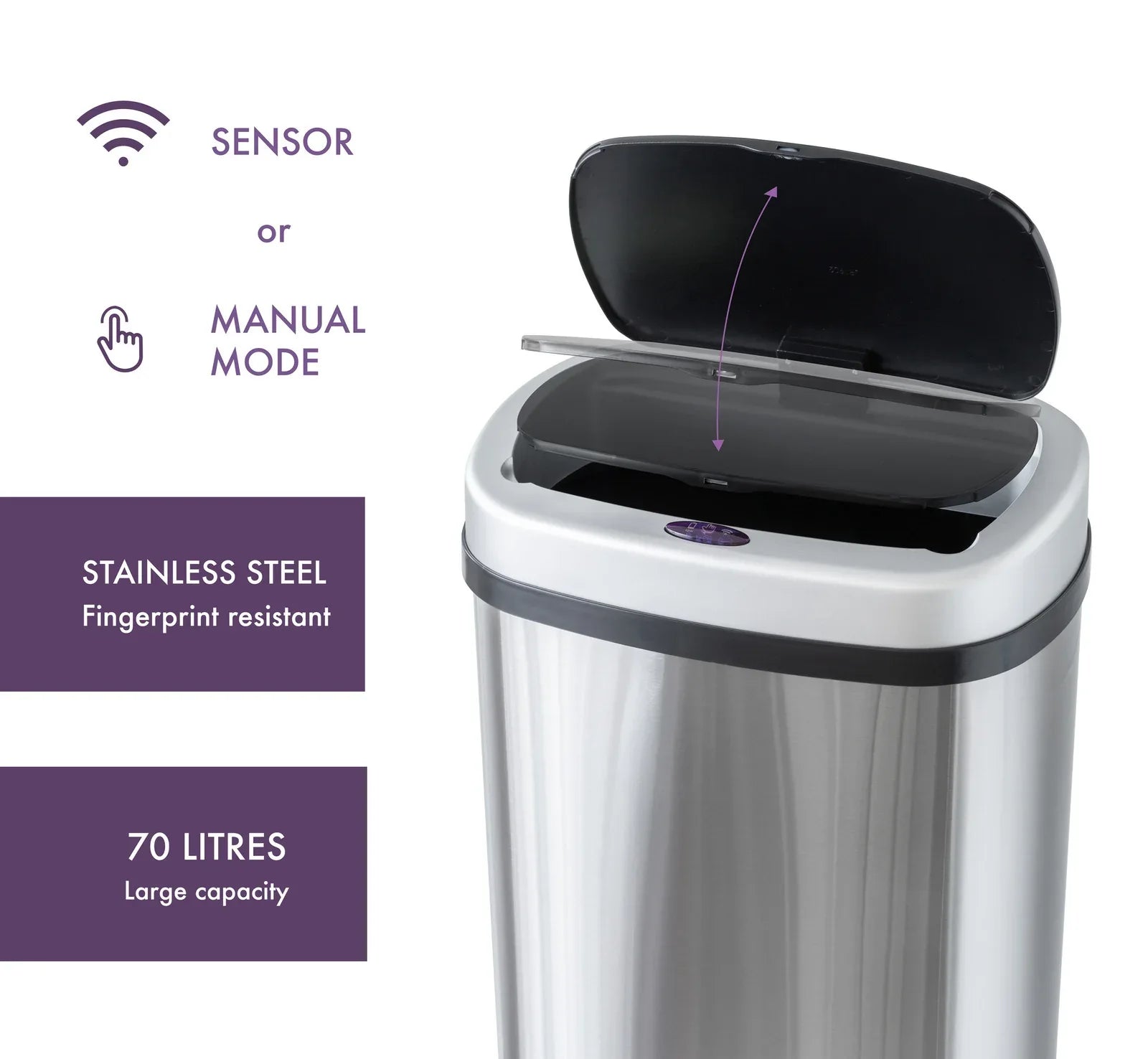 70L Stainless Steel Motion Sensor Rubbish Bin - Mekamart Australia