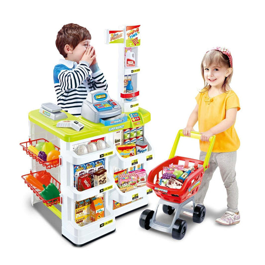 Children's Home Supermarket w/ Toy Cash Register, Trolly, Fruit & More - Mekamart Australia