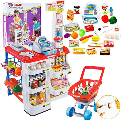 Children's Home Supermarket w/ Toy Cash Register, Trolly, Fruit & More - Mekamart Australia