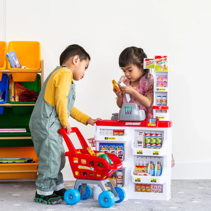 Children's Home Supermarket w/ Toy Cash Register, Trolly, Fruit & More - Mekamart Australia