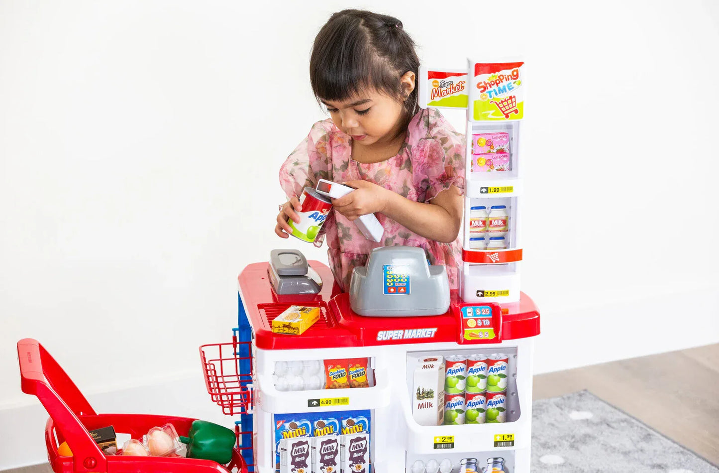Children's Home Supermarket w/ Toy Cash Register, Trolly, Fruit & More - Mekamart Australia