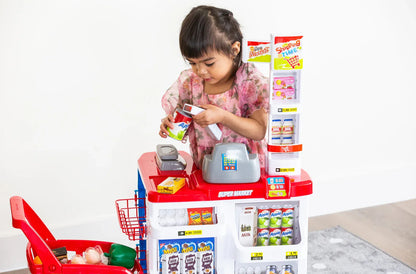 Children's Home Supermarket w/ Toy Cash Register, Trolly, Fruit & More - Mekamart Australia