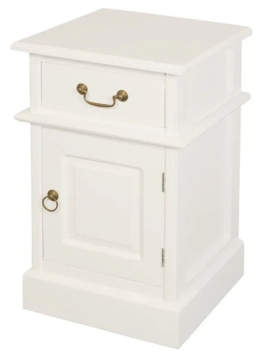 Tasmania 1 Solid Door 1 Drawer Bedside (White) - Mekamart Australia