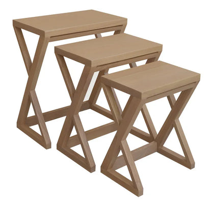 Manhattan Solid Mindi Timber Nest of Tables - Set of 3 (Natural) - Mekamart Australia