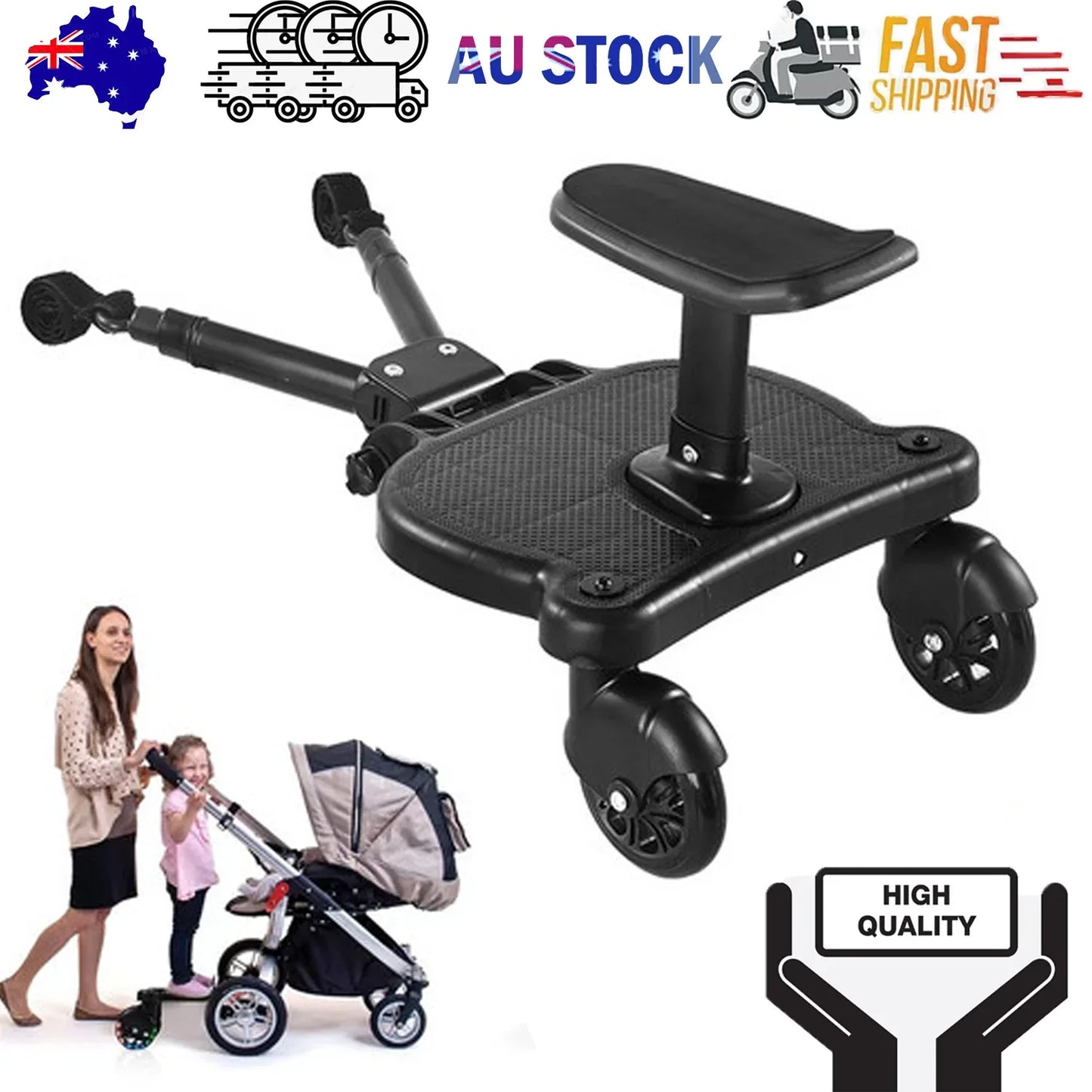 Baby Jogger Glider Board 2 in 1 Kid Stroller Board with Dismountable Seat AU black wheel - Mekamart Australia